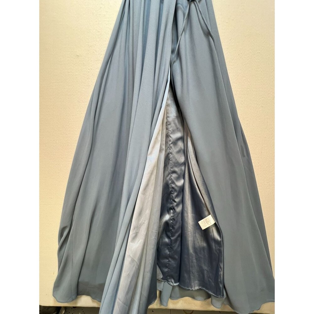 Lulus Womens Wrap V Neck Maxi Dress Short Sleeve Cold Shoulder Size S Dusty Blue - Picture 6 of 12